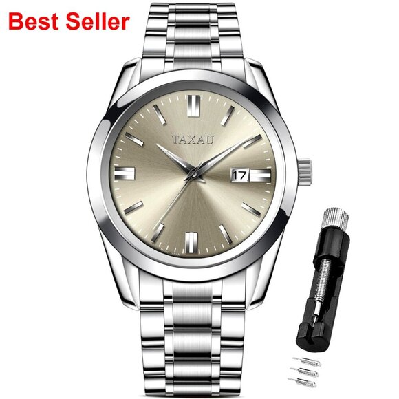 Amazon.com: Taxau Silver Watch for Men Black Face Stainless  Stainless Steel Men\'s Watch Waterproof Large Face Minimalist Dress